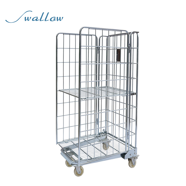Galvanized Transport Collapsible Wire Mesh Laundry Cage Trolley