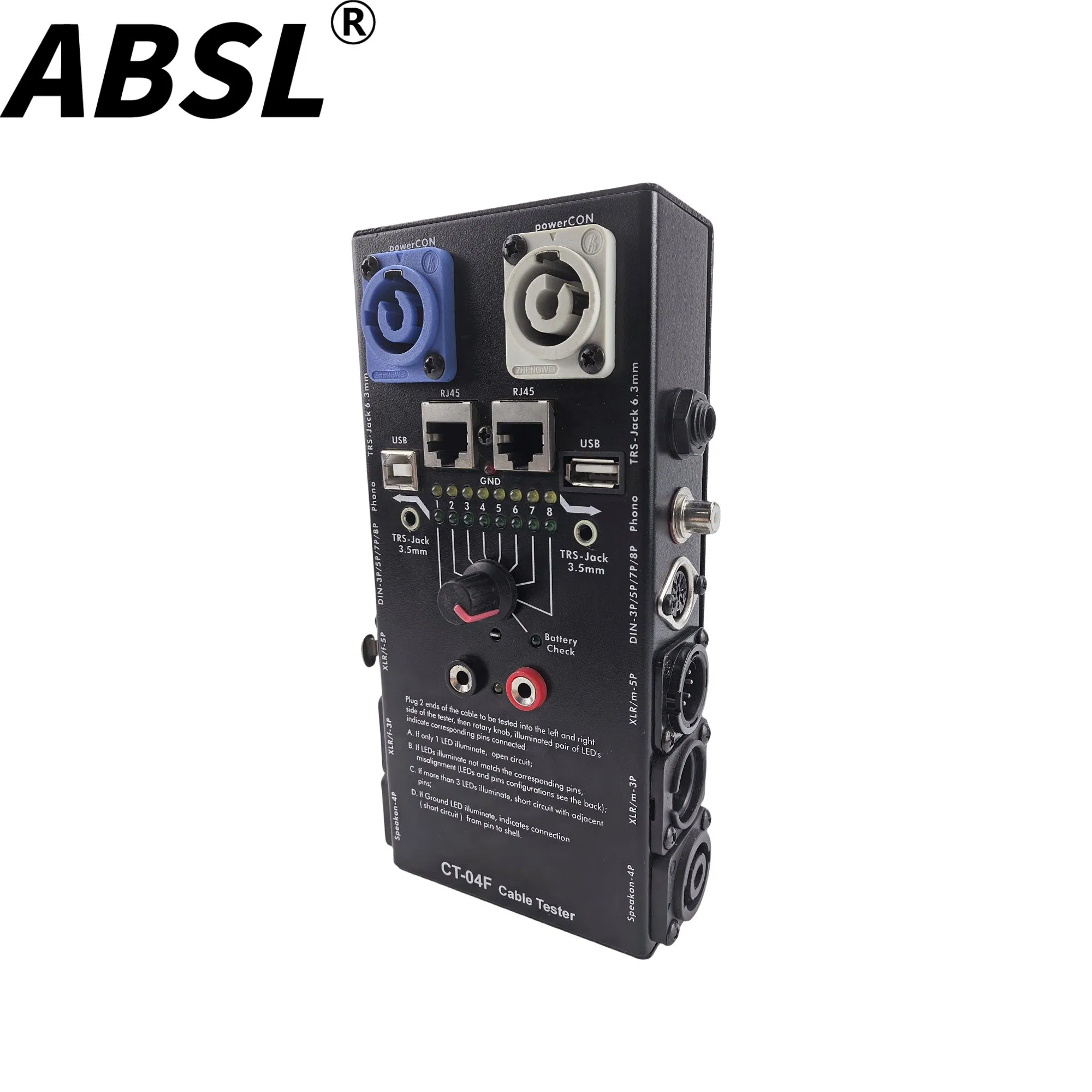 Тестер аудиокабелей CT-04F Powercon/Speakon/DIN