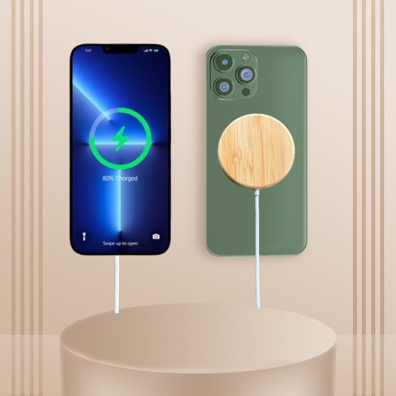 Wholesale Bamboo Round Magnetic Cell Phone Wireless Charger