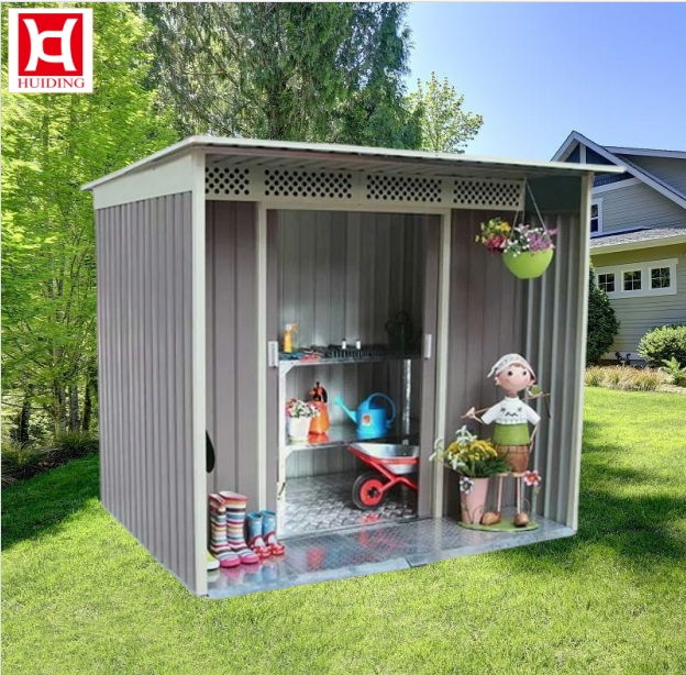 Durable Gray Metal Shed for Outdoor Tool Storage