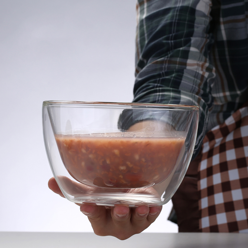 Anti-Scald Double Wall Glass Bowl for Fresh Salads