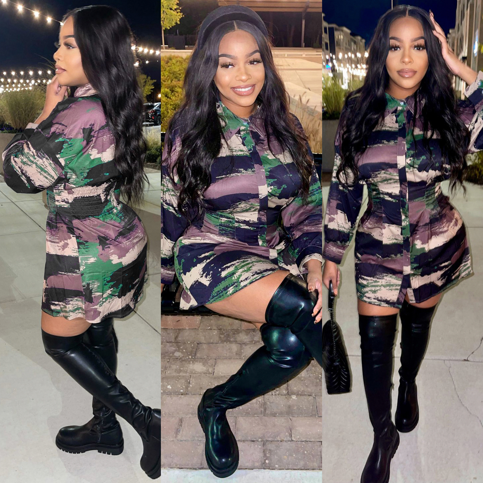 Платье-рубашка женское камуфляж для клуба