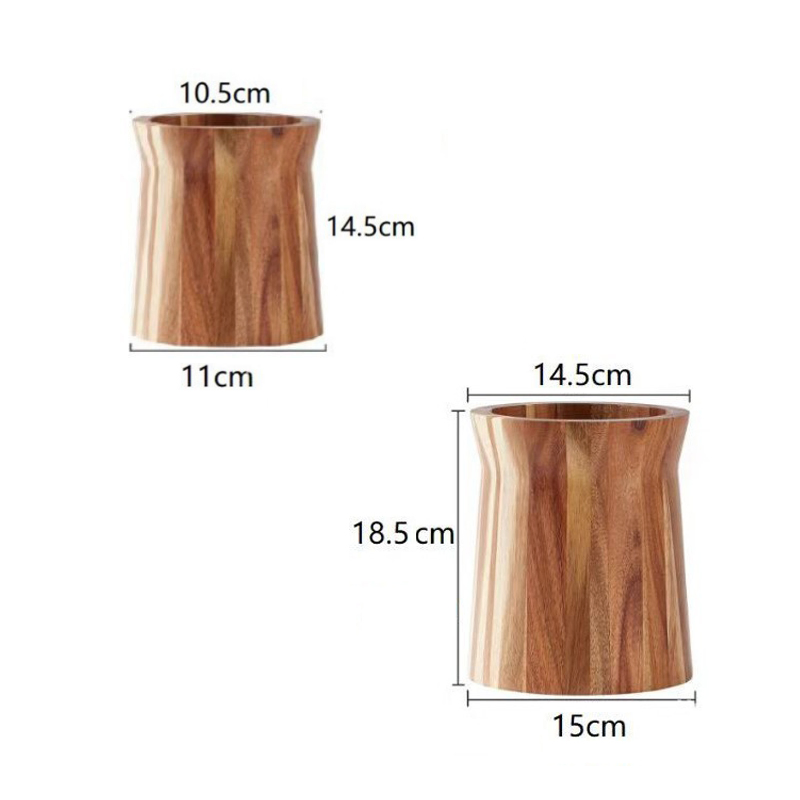 360° Rotating Large Acacia Wood Utensil Holder Carved Technics Wooden Countertop Organizer for Farmhouse Kitchen Decor