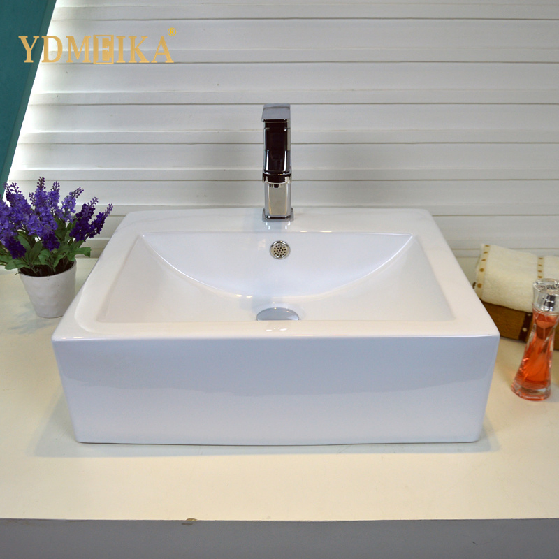 Creativity Vessel Countertop Glossy White Simple Design Ceramic Bathroom Sink Porcelain Corrugated Ware Above Counter Wash Basin