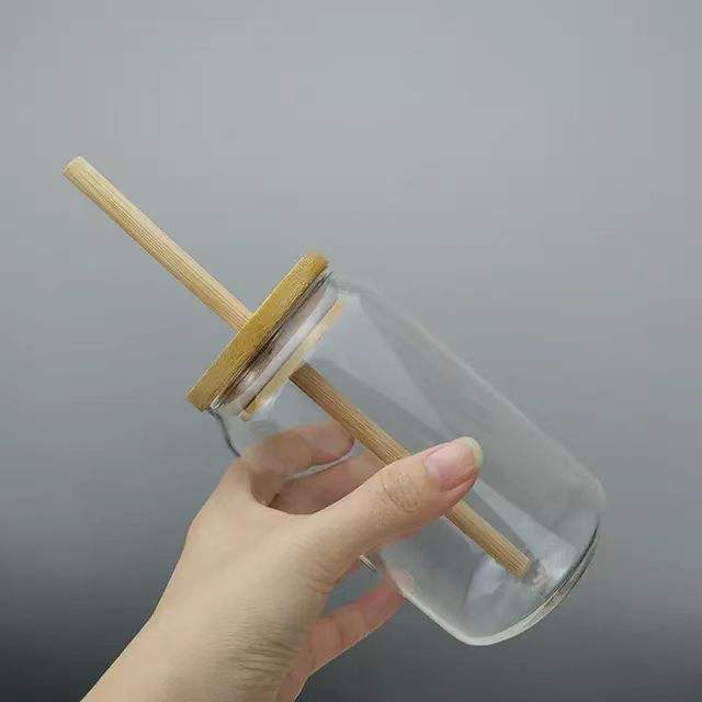 Stylish Eco-Friendly Glass Cups with Bamboo Lid & Straw