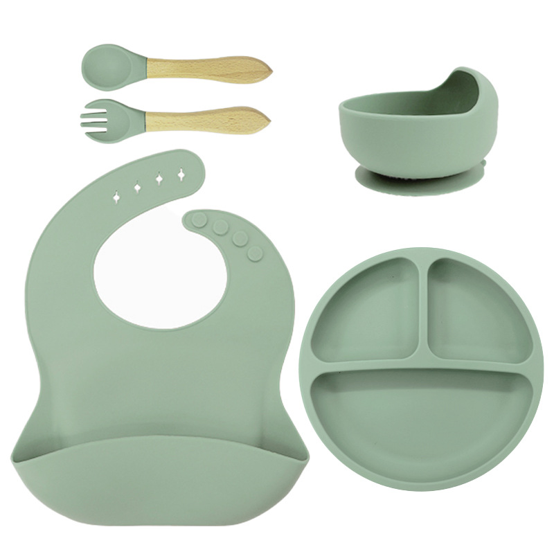 Wholesale Custom Baby Silicone Tableware Set Eco-Friendly Snack Cup Bowl Food Grade Safety Features Including Bib