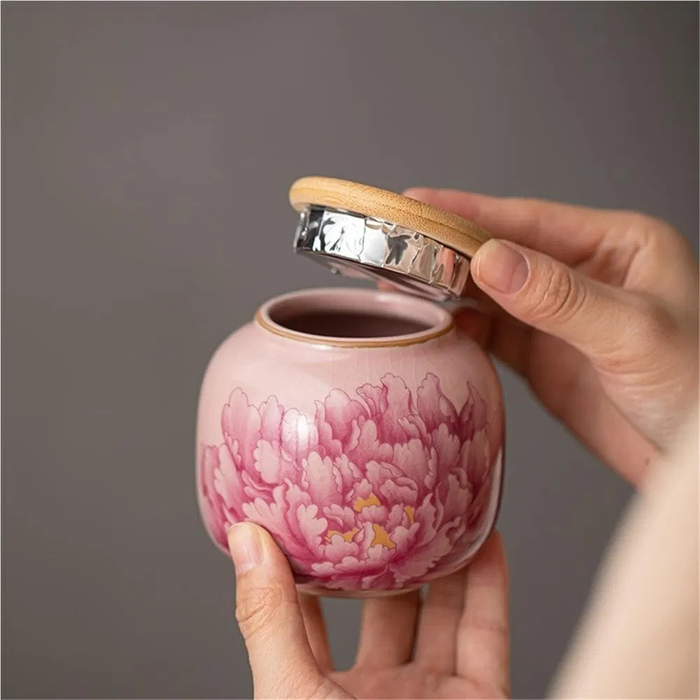 Creative Pink Loose Tea Storage Jars Home Kitchen Storage Jars Portable Sealed Jars Empty Jars Ceramic Jars with Lids Matcha Containers