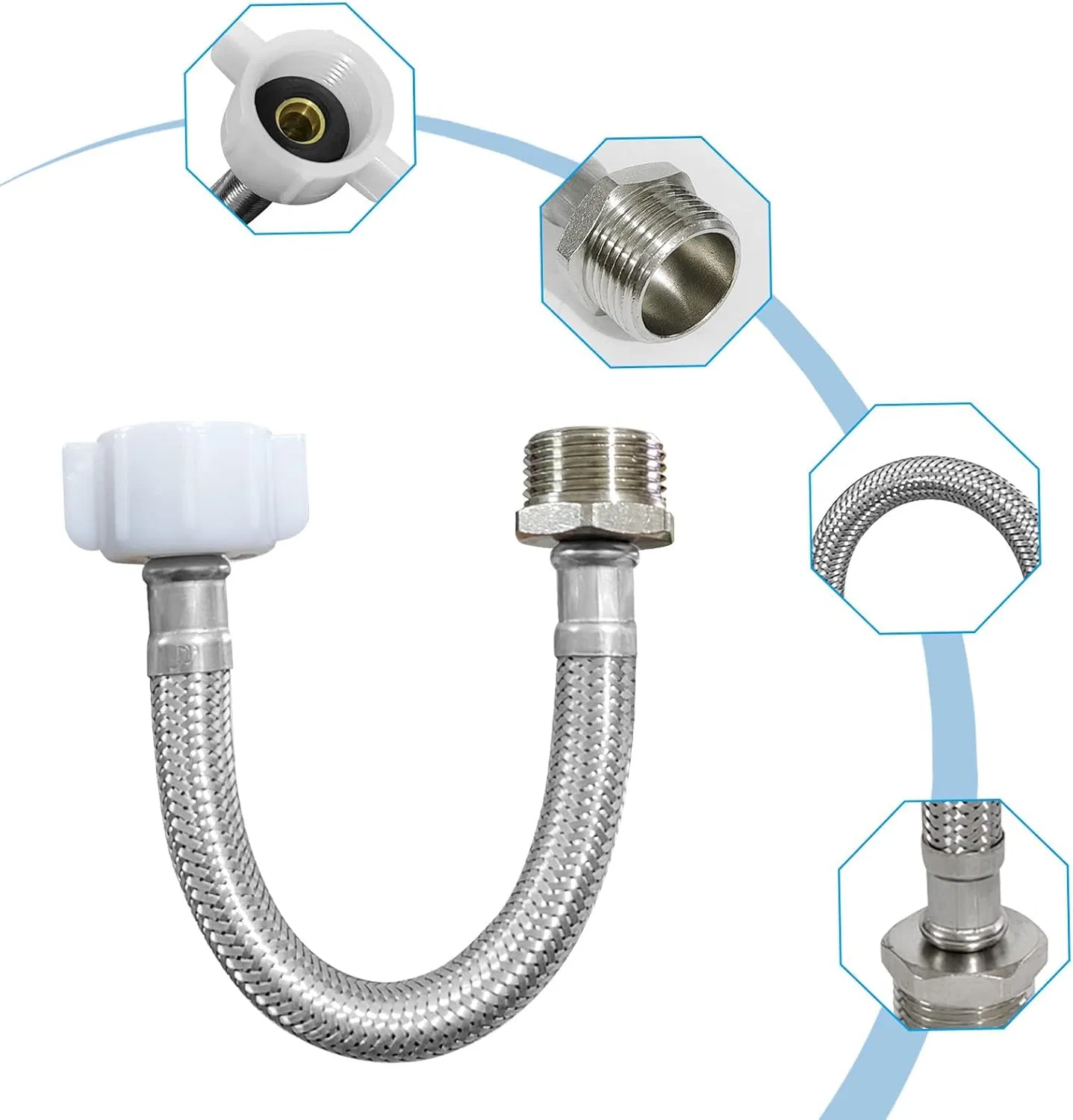 Connector to Toilet Tank Compatible Toilet Supply Hose Extension 7/8 Male to 7/8 Female Braided Hose