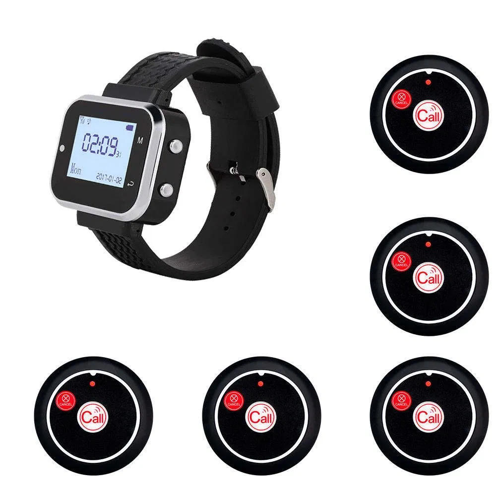 Wireless Pager System with 1 Watch & 5 Call Buttons