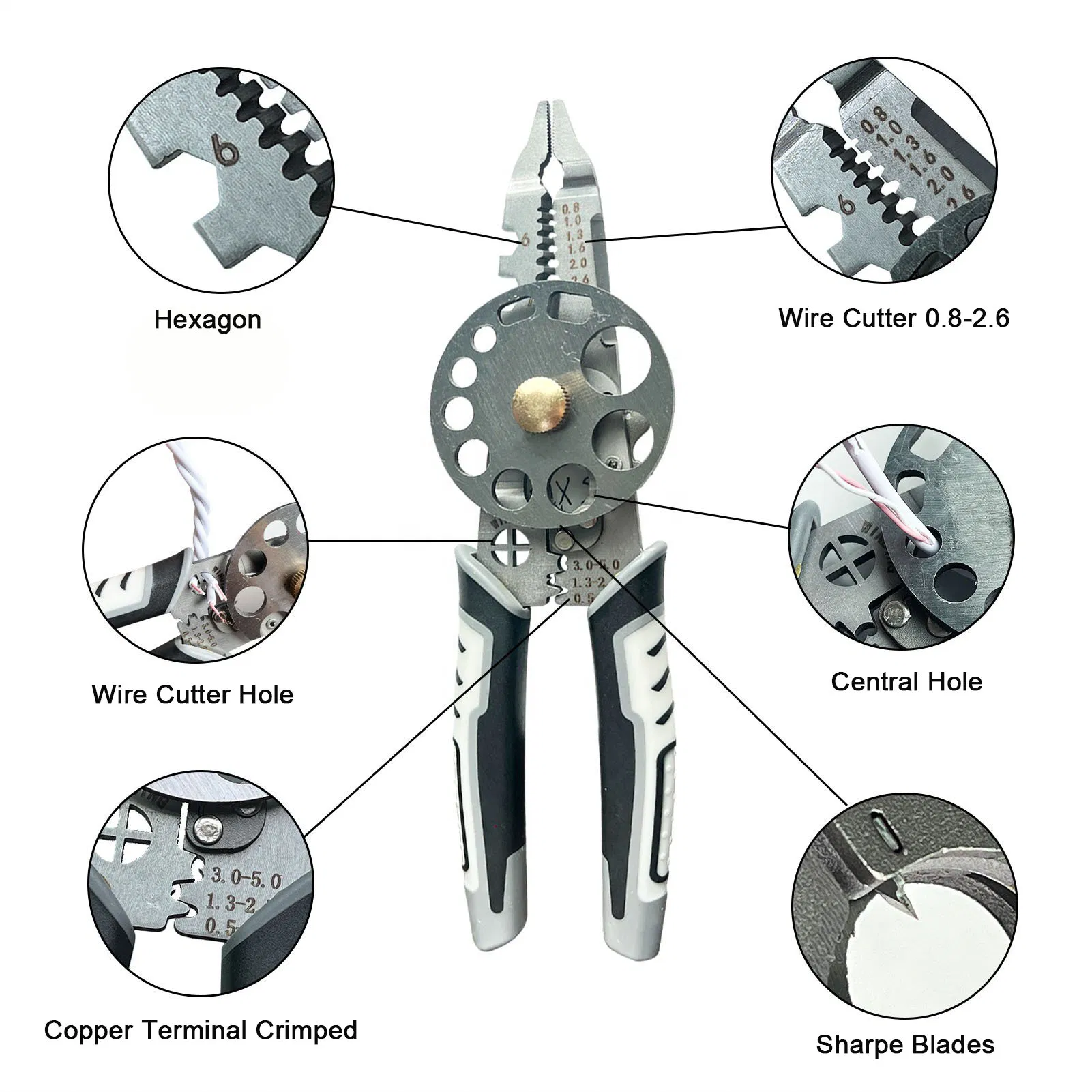 Multi-Function Wire Stripping Pliers with Rotary Dial Cable Cutter Hand Stripper Tool