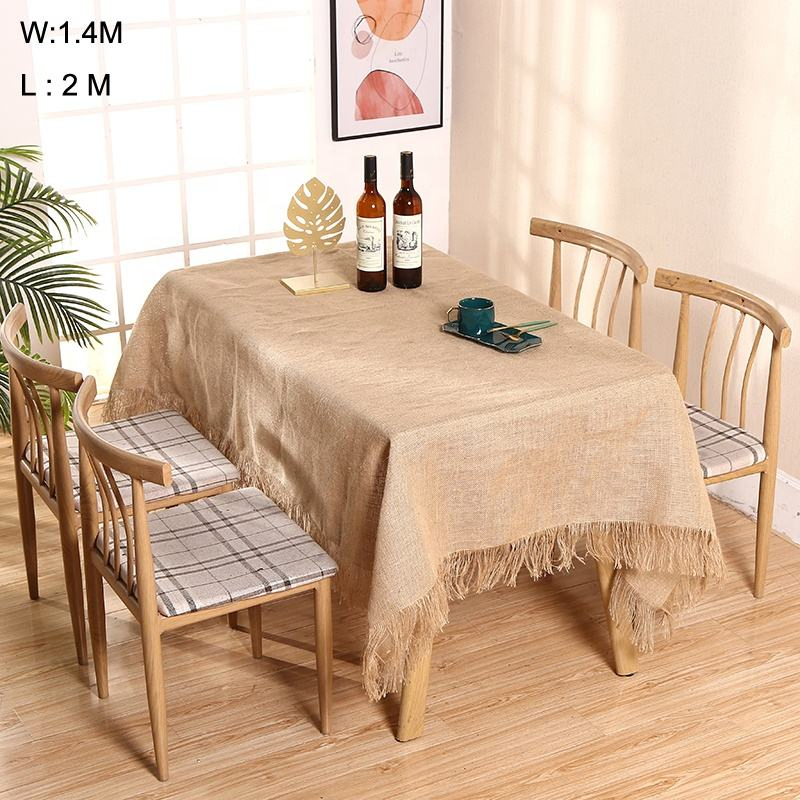 Wholesale 1.2m*2.4m Natural Jute Fringed Table Runner for Home Decoration Elegant Table Cover