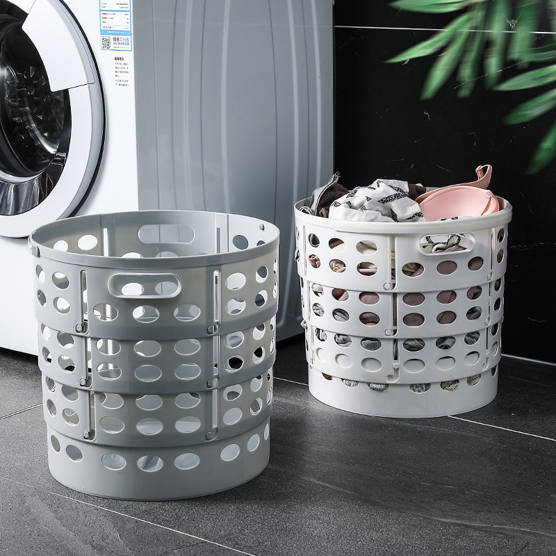 Collapsible Laundry Basket with Handles, Round Openwork Plastic Laundry Hamper Mi24067