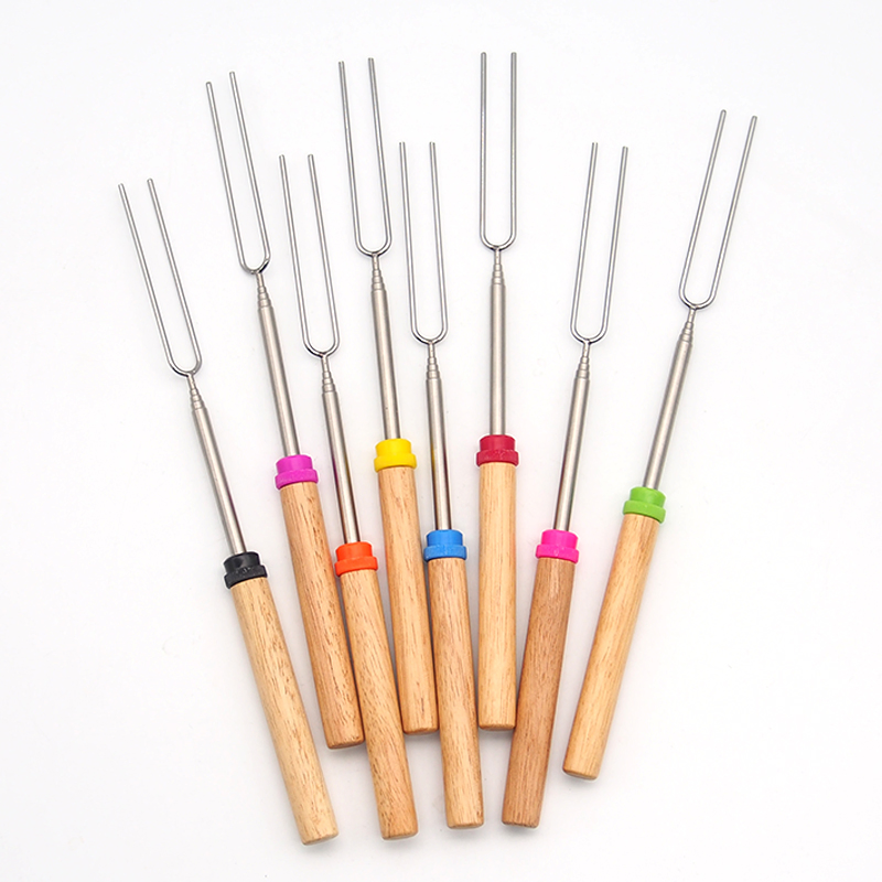 Birch Handled Stainless Steel Extendable Roasting Fork
