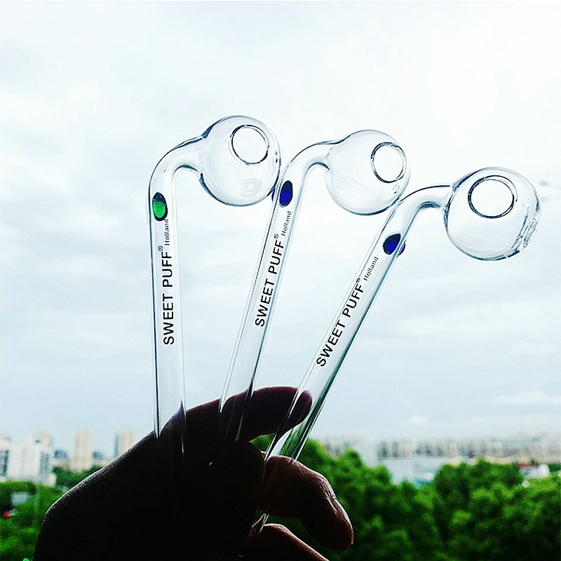 Glass Sweet Puff Holland Pipe with Logo on Glass Oil Burner Pipes