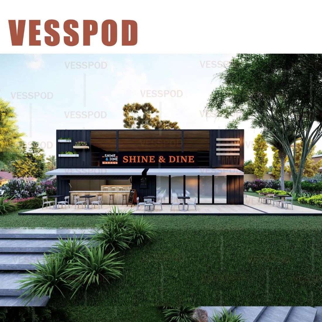 Prefab 2 Story Container Restaurant 20/40FT Bar Container Coffee Kiosks Modular Container Restaurant
