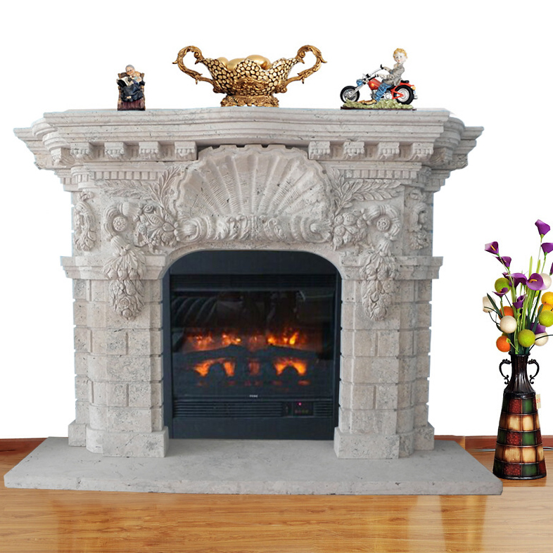 Modern Natural Stone Hand Carved French White Marble Fireplace Surround Frame