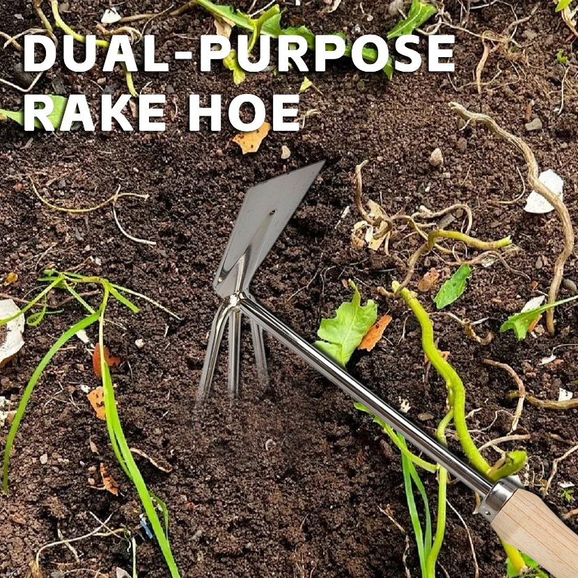 2in1 Hoe Cultivator Steel Dual-Purpose Rake Hoe Garden Hand Tiller Pickaxes