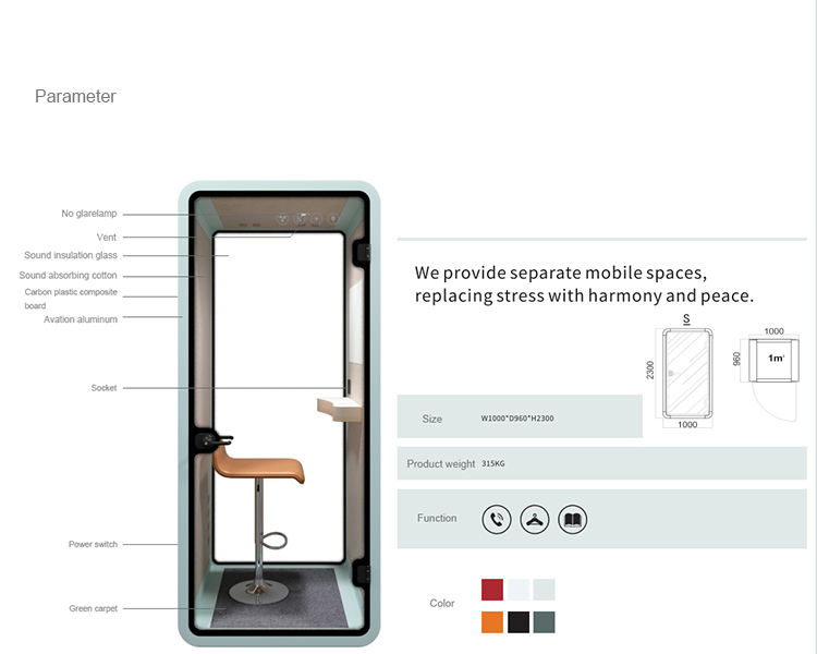 Cgch Acoustic Materialsoundproof Office Smart Soundproof Frosted Tempered Glass Office Noise Cancelling Low Carbon Phone Booth