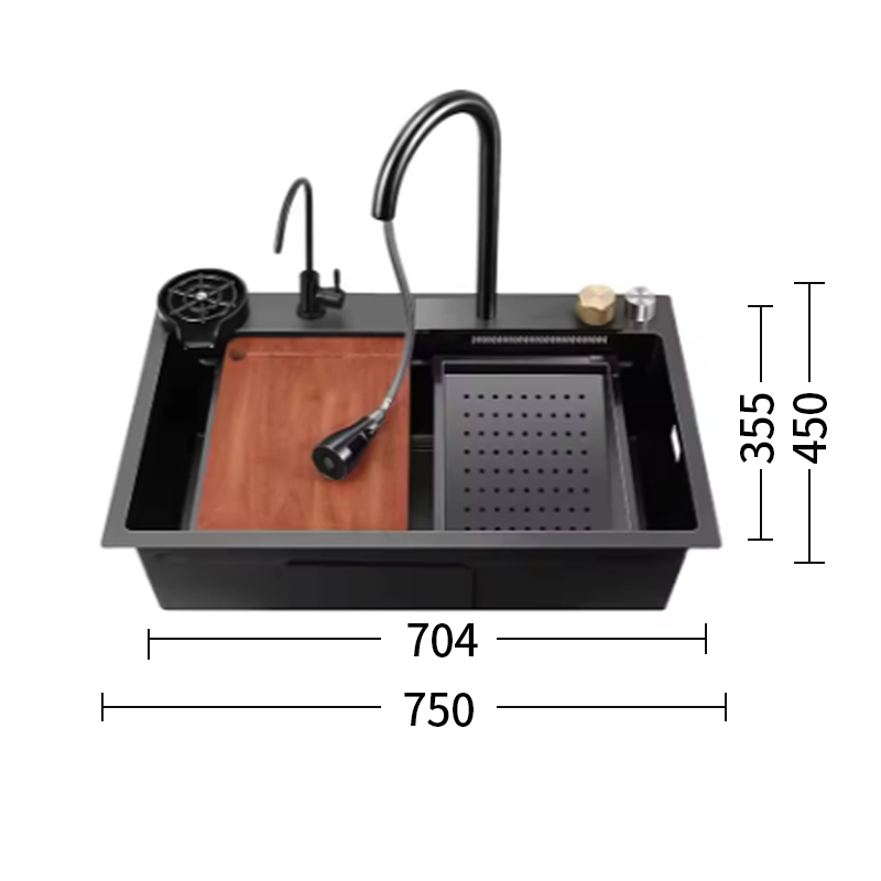 Modern Nano Scratch Resistant Double Bowl Stainless Steel Waterfall Style Kitchen Sink