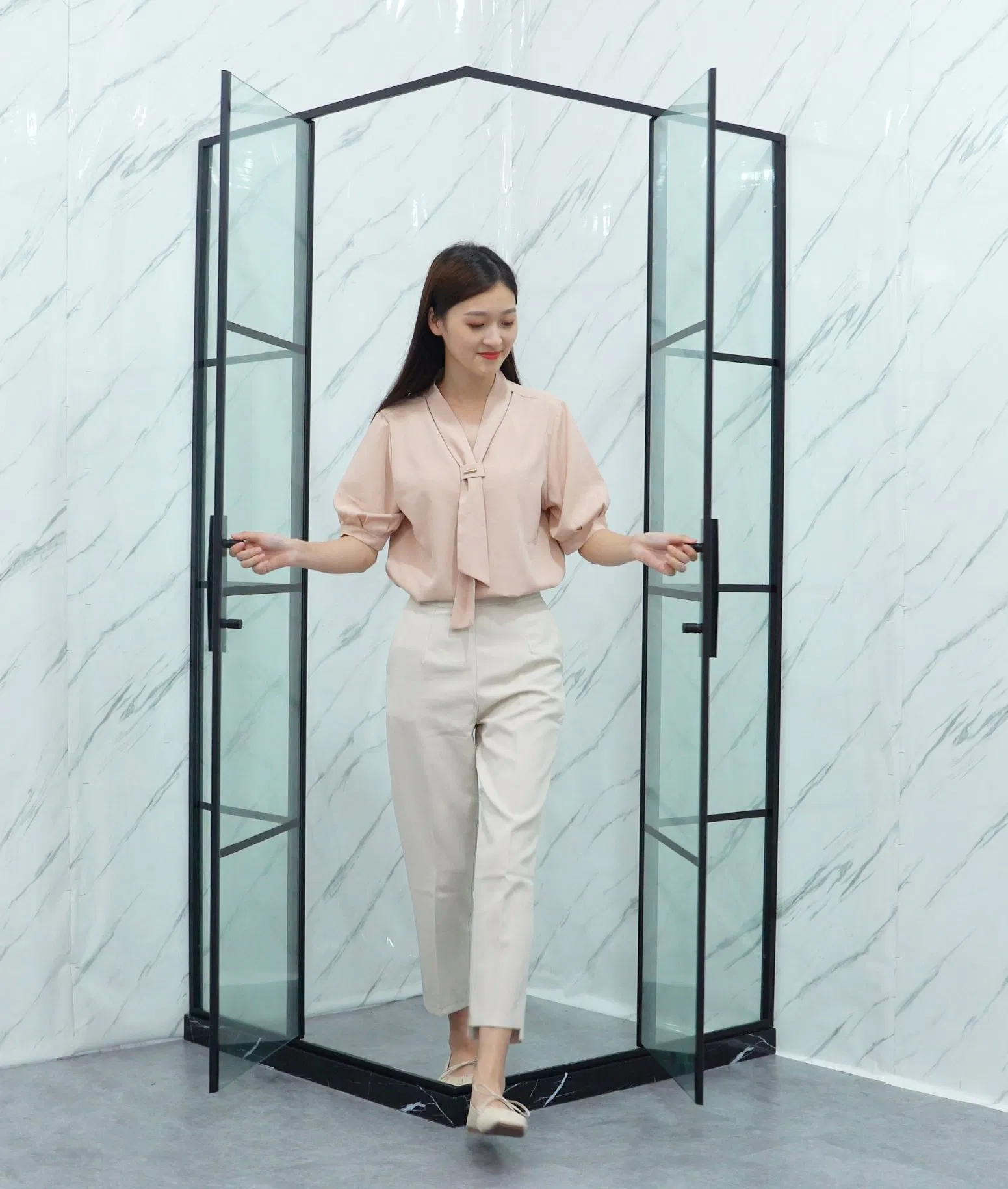 120*80cm Square 5/6/8mm Tempered Bathroom Sliding Hinger Open Door Cabin Room Shower with Low Tray