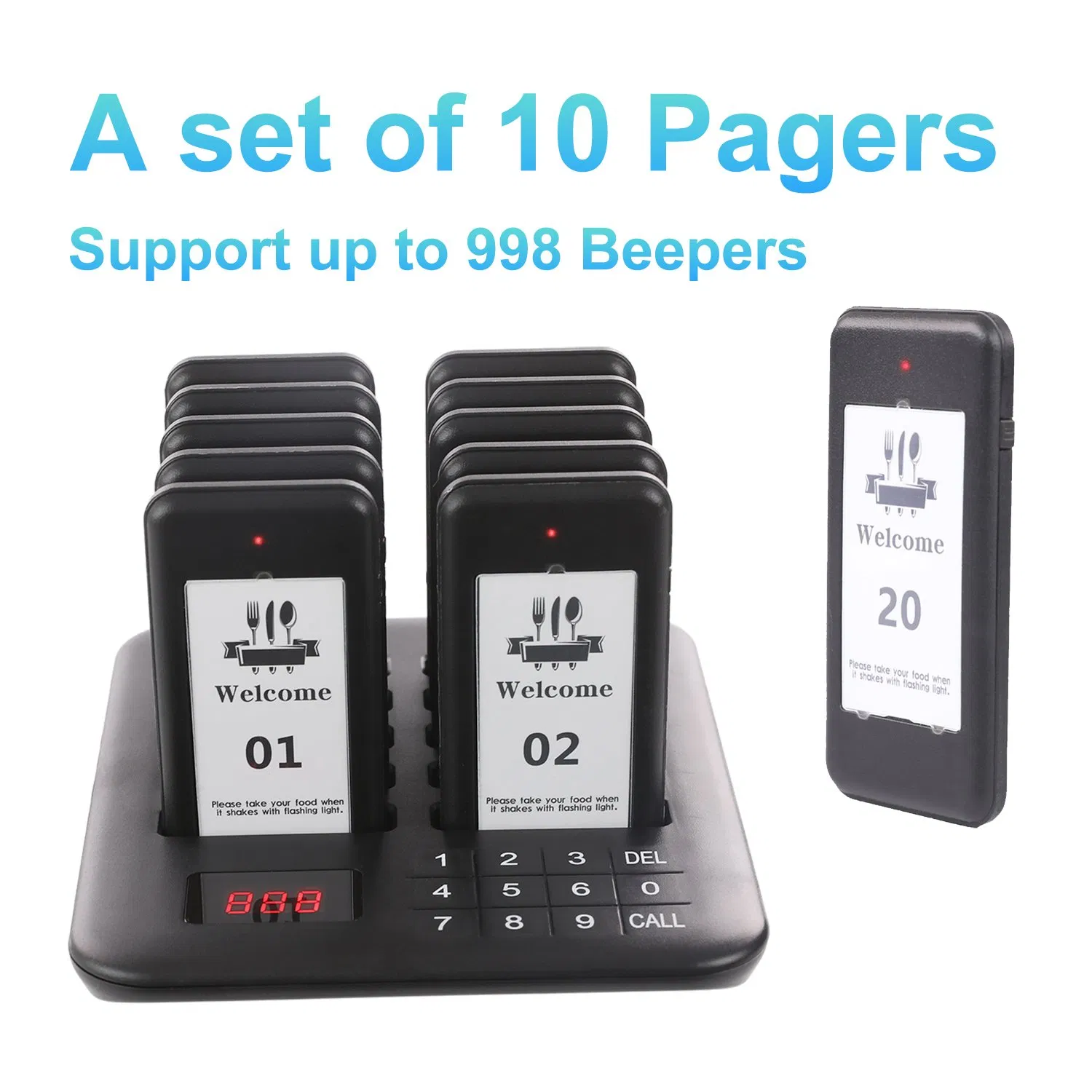 Wireless Restaurant Pager System 10 Pagers for Food Truck Cafe Shop Bar