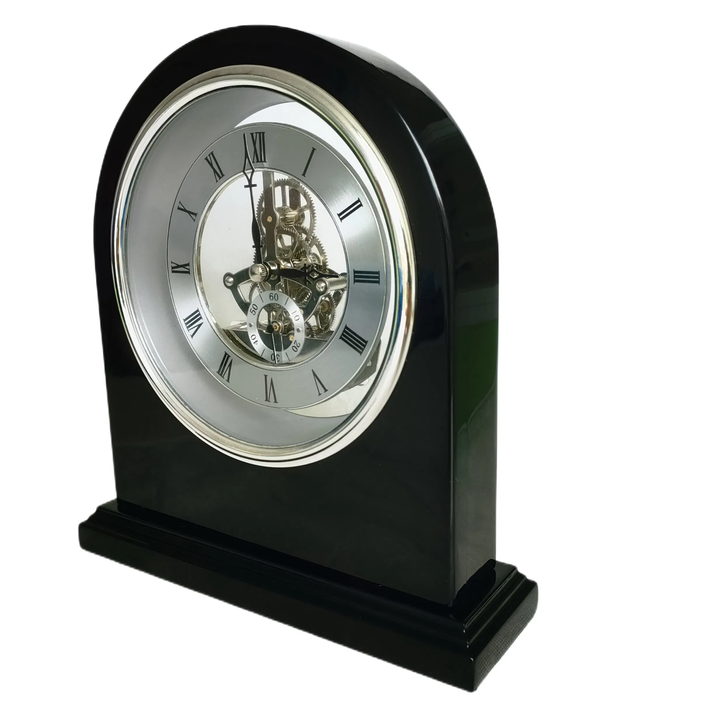 Black Piano Finish Skeleton Clock with Diamond Studded Ring