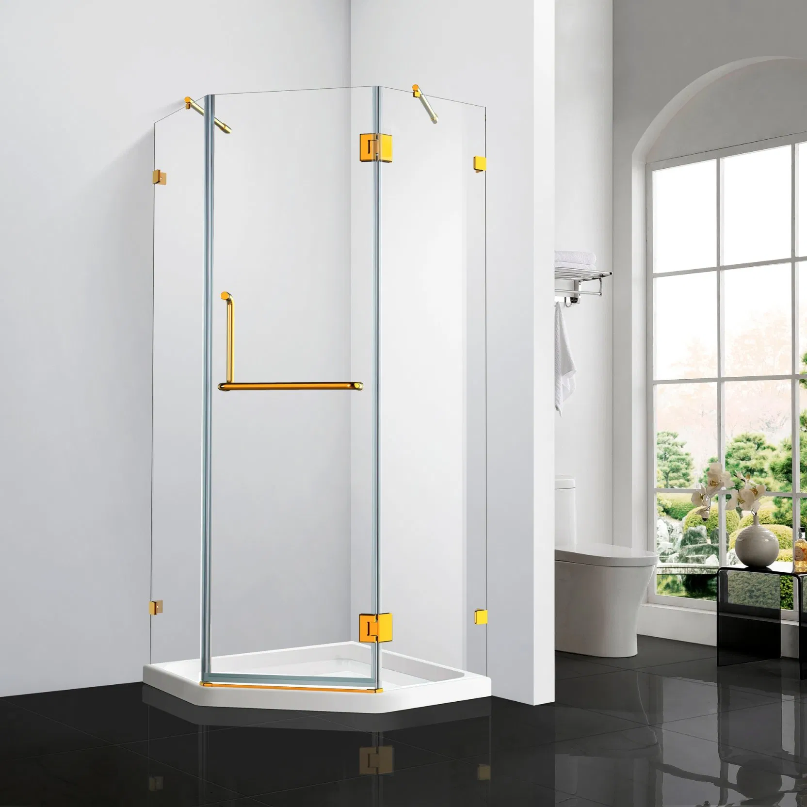 Golden Color Space-Efficient Diamond Shape, Hinged Stainless Steel Door, Showerroom