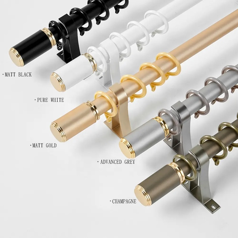 Aluminium Double Curtain Rod Pole Home Wall Mounted Living Room Rail with Finials and Bracket