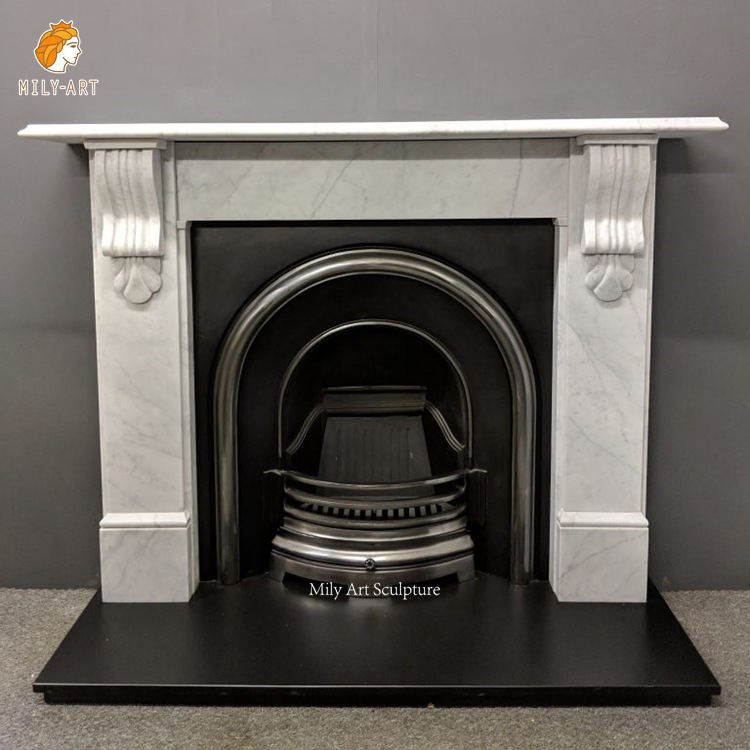 Hand Carved Natural Stone Modern White Marble Fireplace Wall Frame