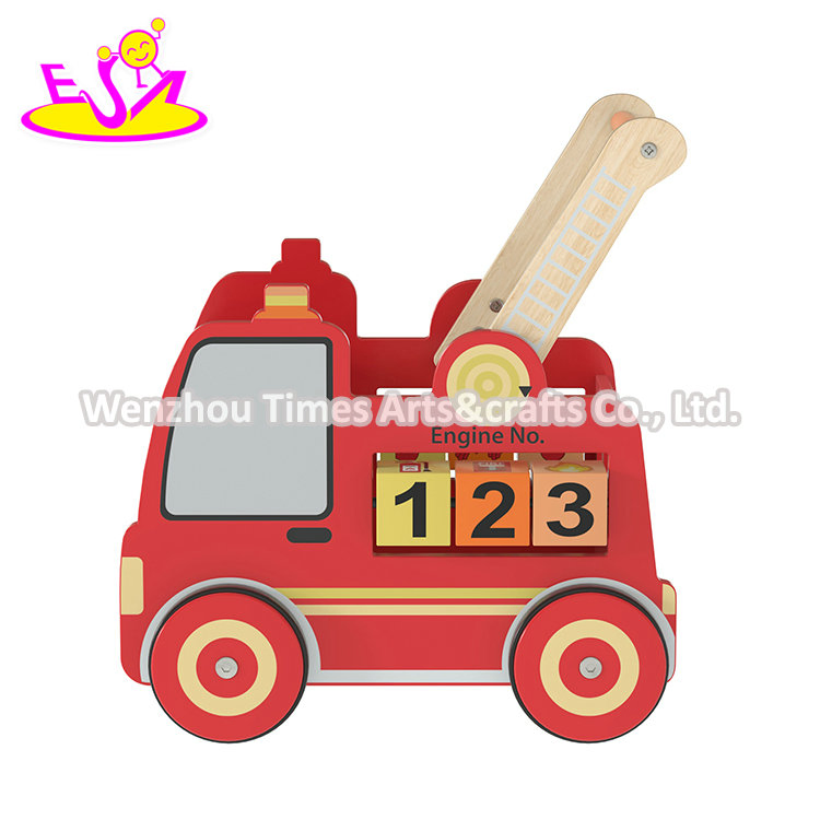 Wholesale Early Learning Stroller Fire Truck Wooden Push Walker for Baby W16e224