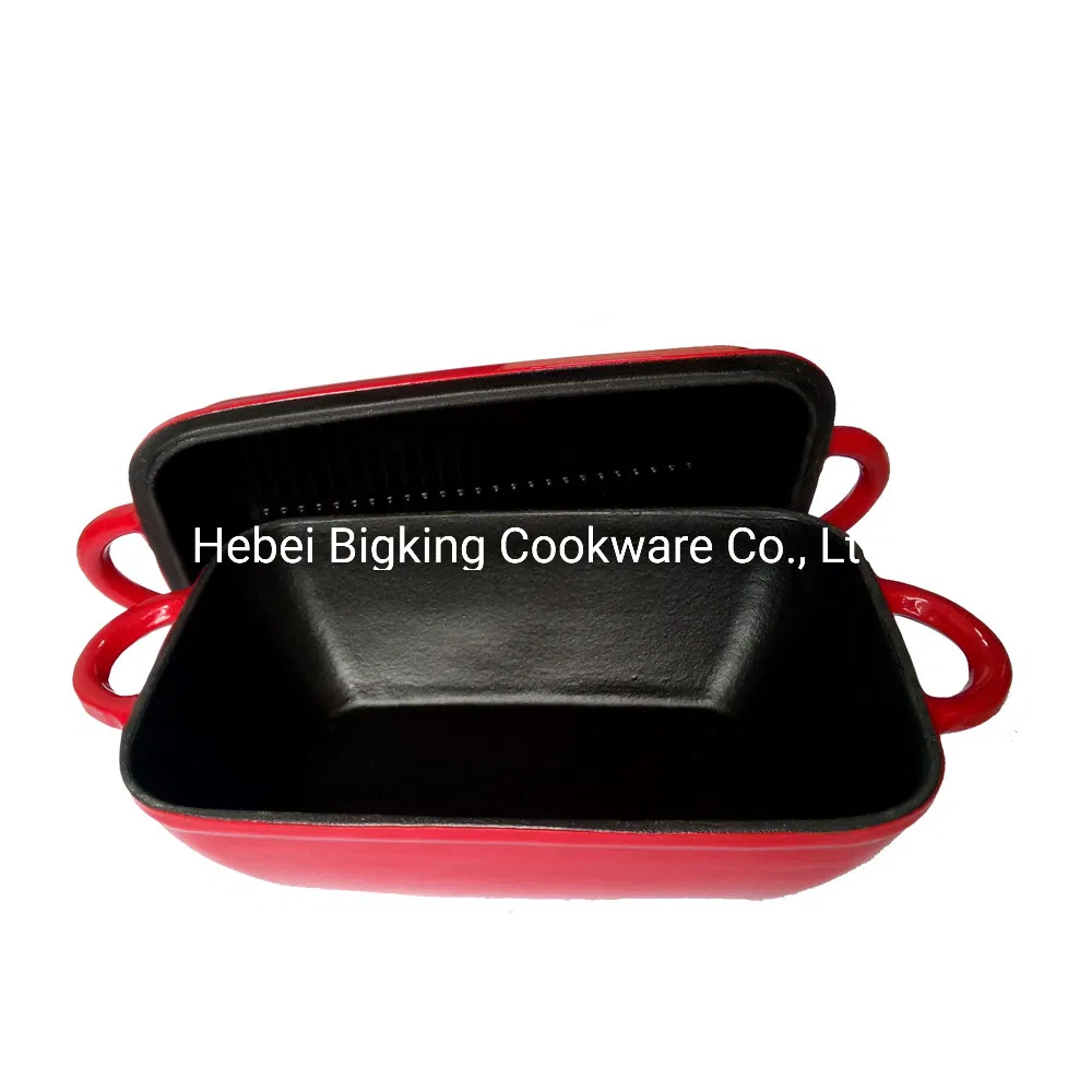Top Quality Cast Iron Enamel Rectangular Double Use Casserole Roasting Cookware