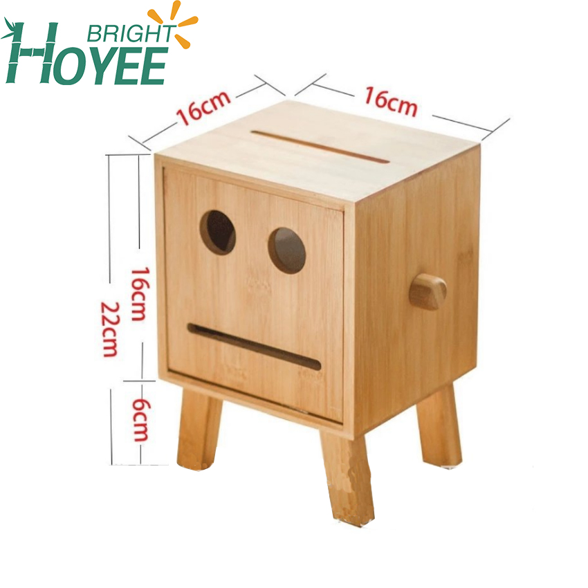 Eco-Friendly Fashion Toilet Paper Holder Creative Robot Style Bamboo Bathroom Smiley Face Tissue Box Cover