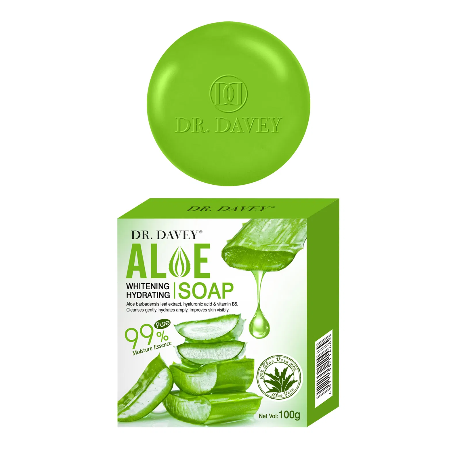 Dr. Davey Smoothing Whitening Gentle Aloe Vera Cleaning Antiseptic Bar Green Exfoliating Soap