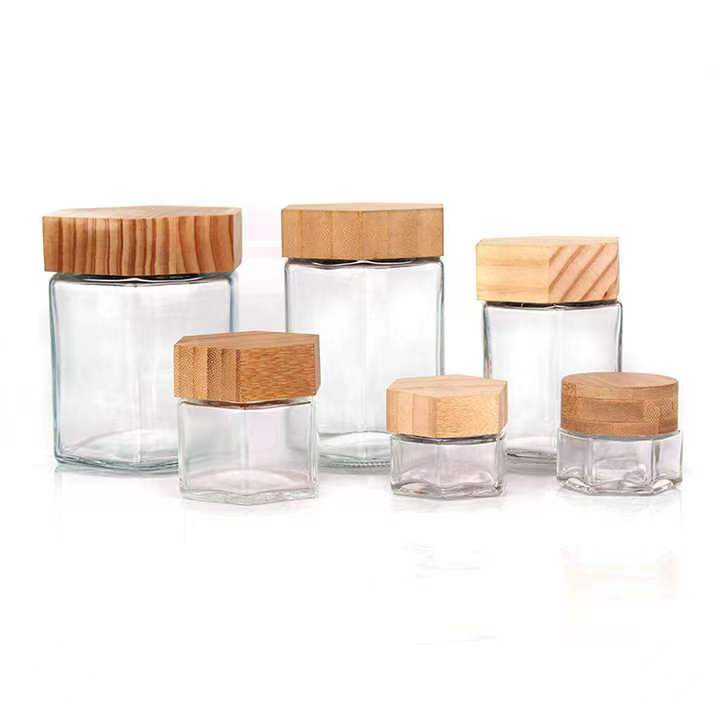 Wholesale Wooden Lid Honey Bottle Candy Jar Wooden Lid Glass Bottle Seal Jar 30ml-380ml