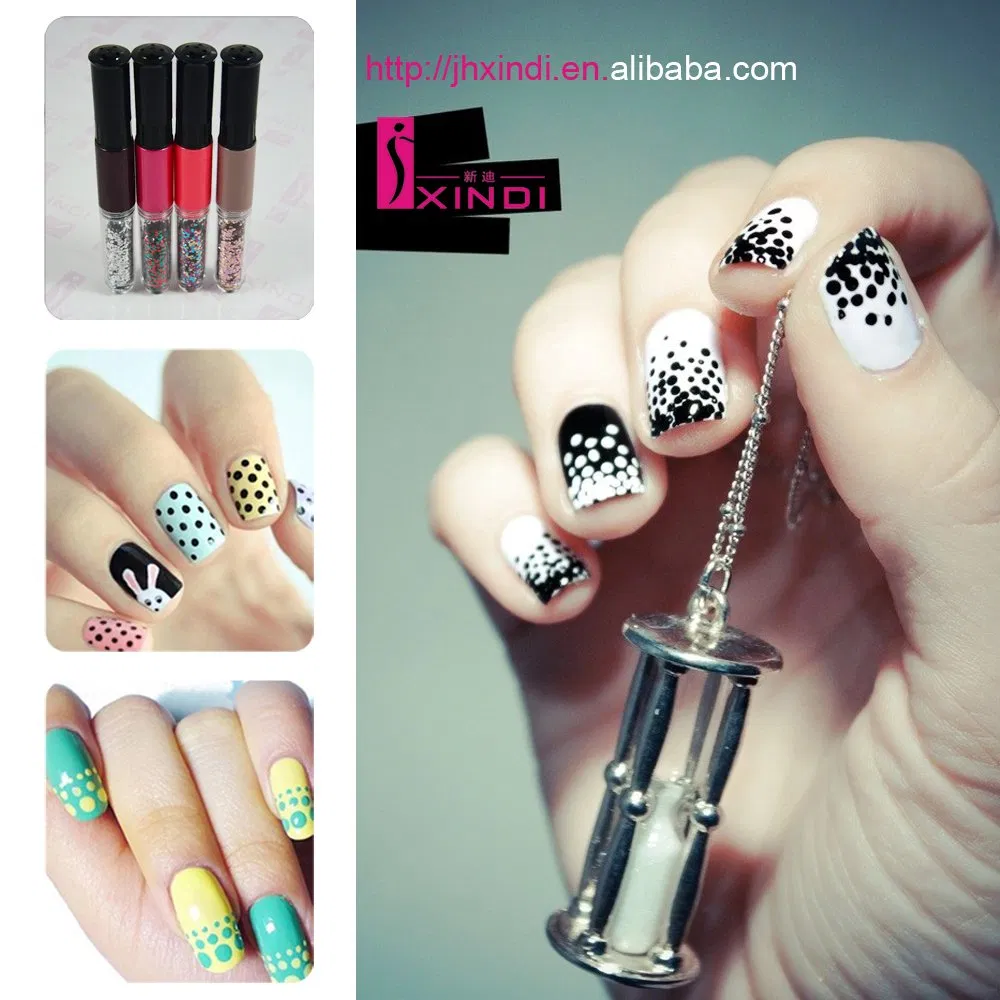 New Arrival 2 in 1 Nail Art Painting Pen Dotting Nail Polish & Glitters