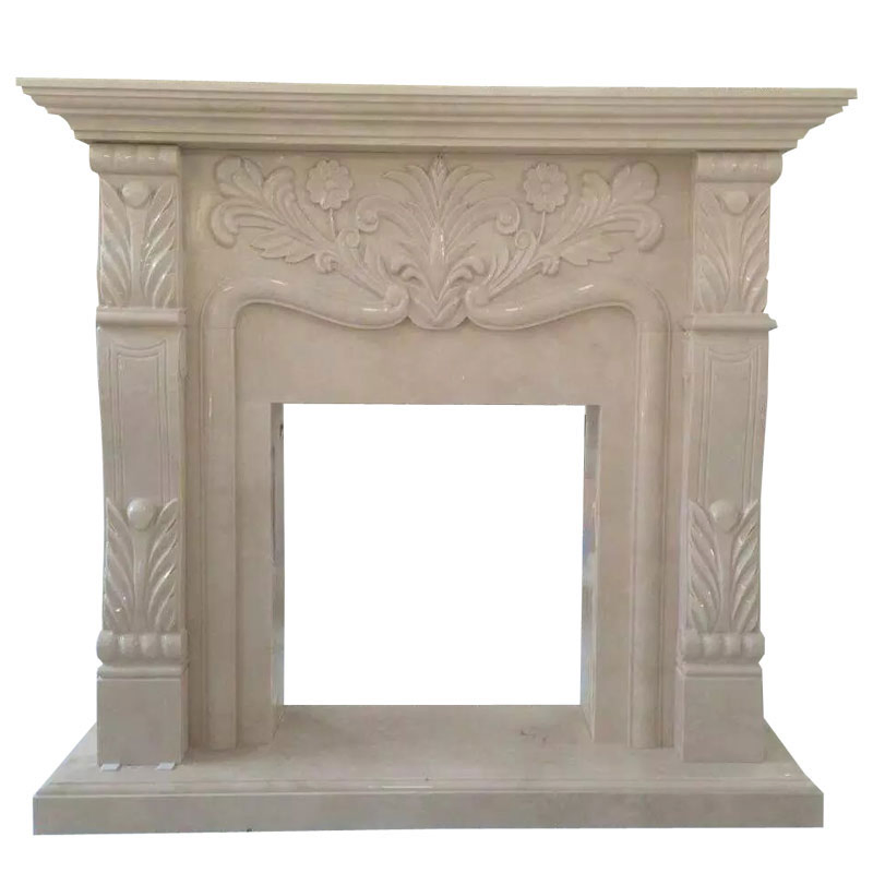 Europe Style Home Decor Surround Carved Natural Indoor Beige Marble Fireplace