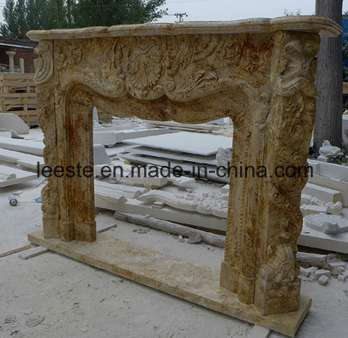 High Quality Hand Carved Beige/Yellow/White Marble Stone Fireplace