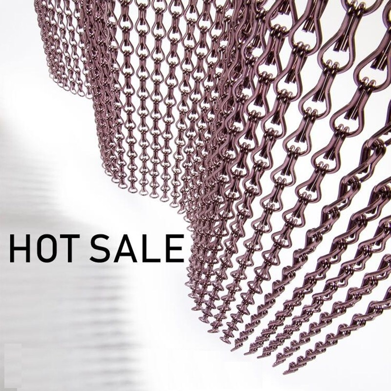 Anodized Metal Decorative Wire Mesh Aluminum Hook Chain Link Curtain, Hotel Curtain Wall Screen, Home Window Door Anti Fly Insect Curtain, Room Divider Curtain