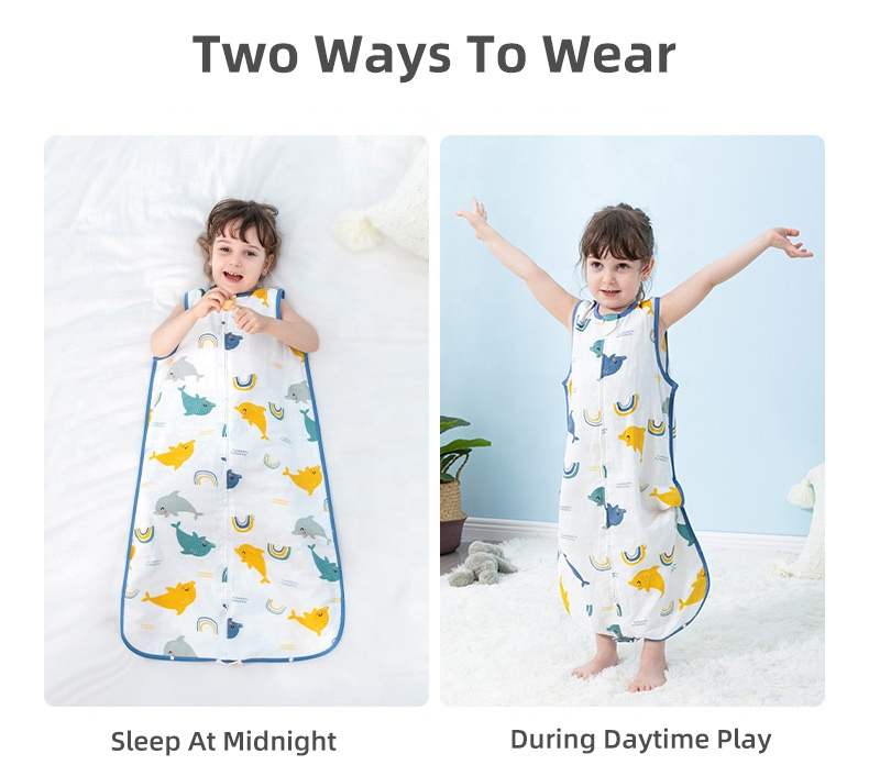 Factory Wholesale Summer Children Sleeping Bag Breathable Pure Cotton Gauze Sleeveless Baby Sleeping Bag