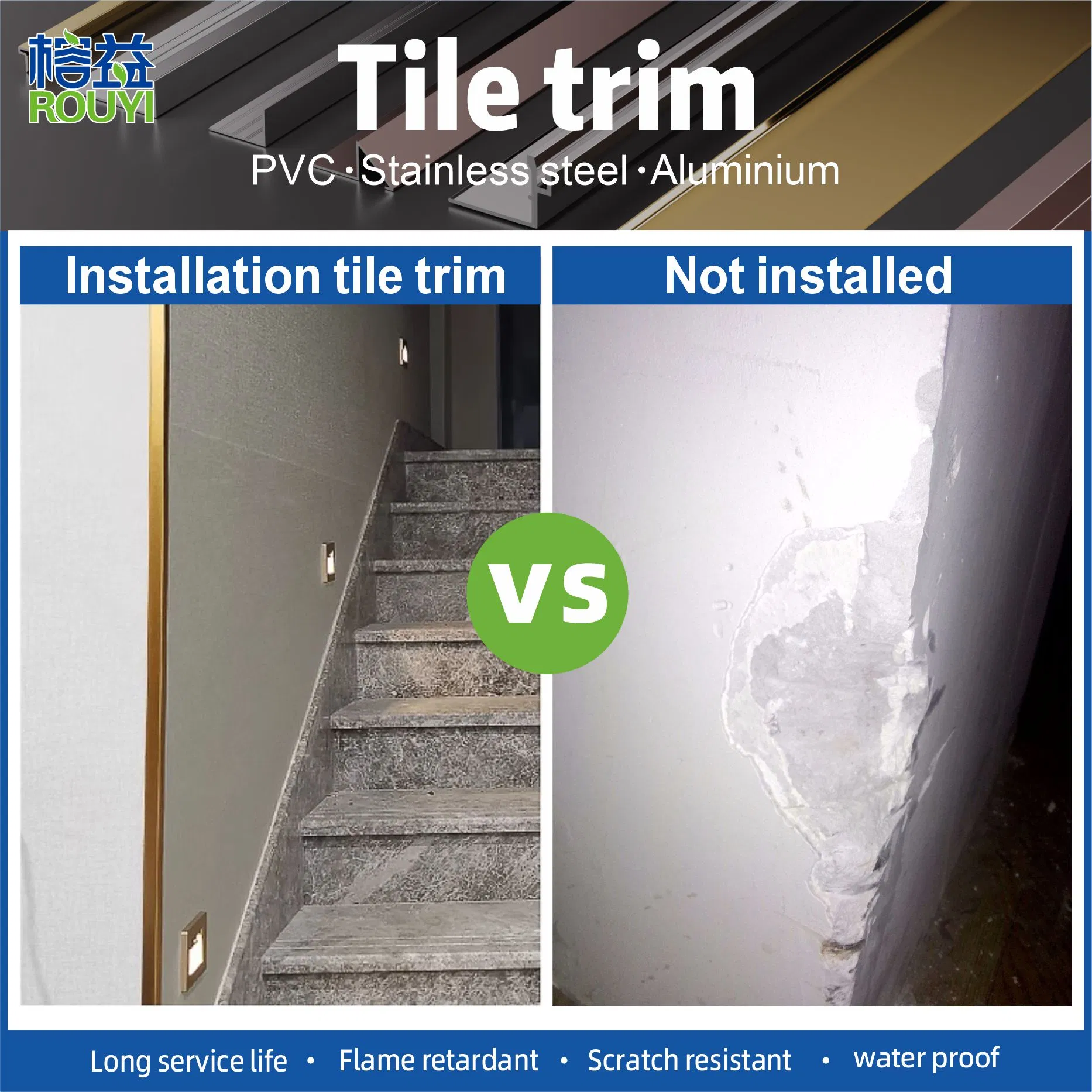 Popular Design Manufacturer Aluminium Tile Corner Trim Metal Tiles Edge Trim