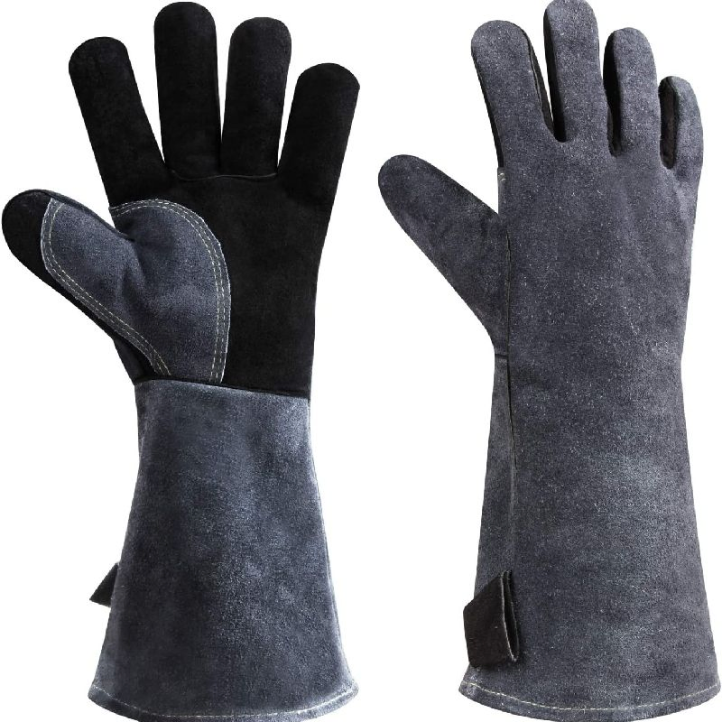 Premium Cowhide Leather BBQ Mittens for Heat Protection