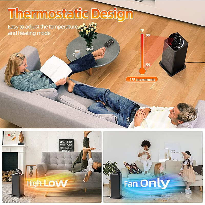 Portable Easy Use 1500W Electric Heater Fan Black 90 Degrees Rotating Degree Use in Multiple Scenarios