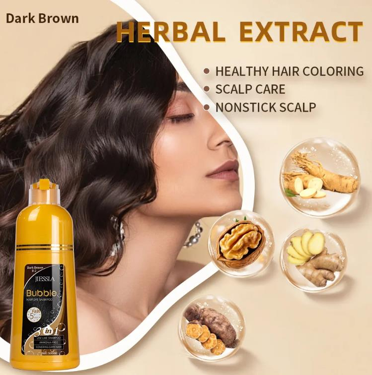 Online Wholesale Retail 3 in 1 500ml Ammonia Free Natural Dye Permanent Black Hair Color Dye Shampoo Hair Dye Shampoo Cover Grey Bubble Hair Dye Shampoo