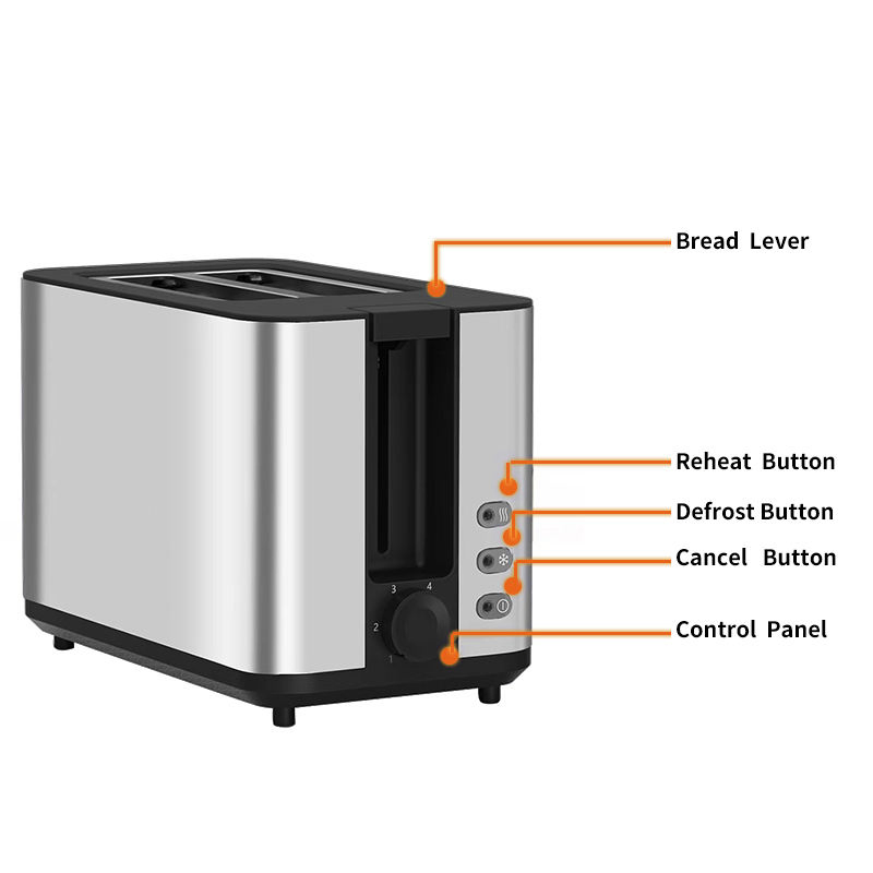 Custom Logo Electric Silver 2 Slice Bun Electric 6 Bread Shade Setting Extra Wide Slot Bread Toaster