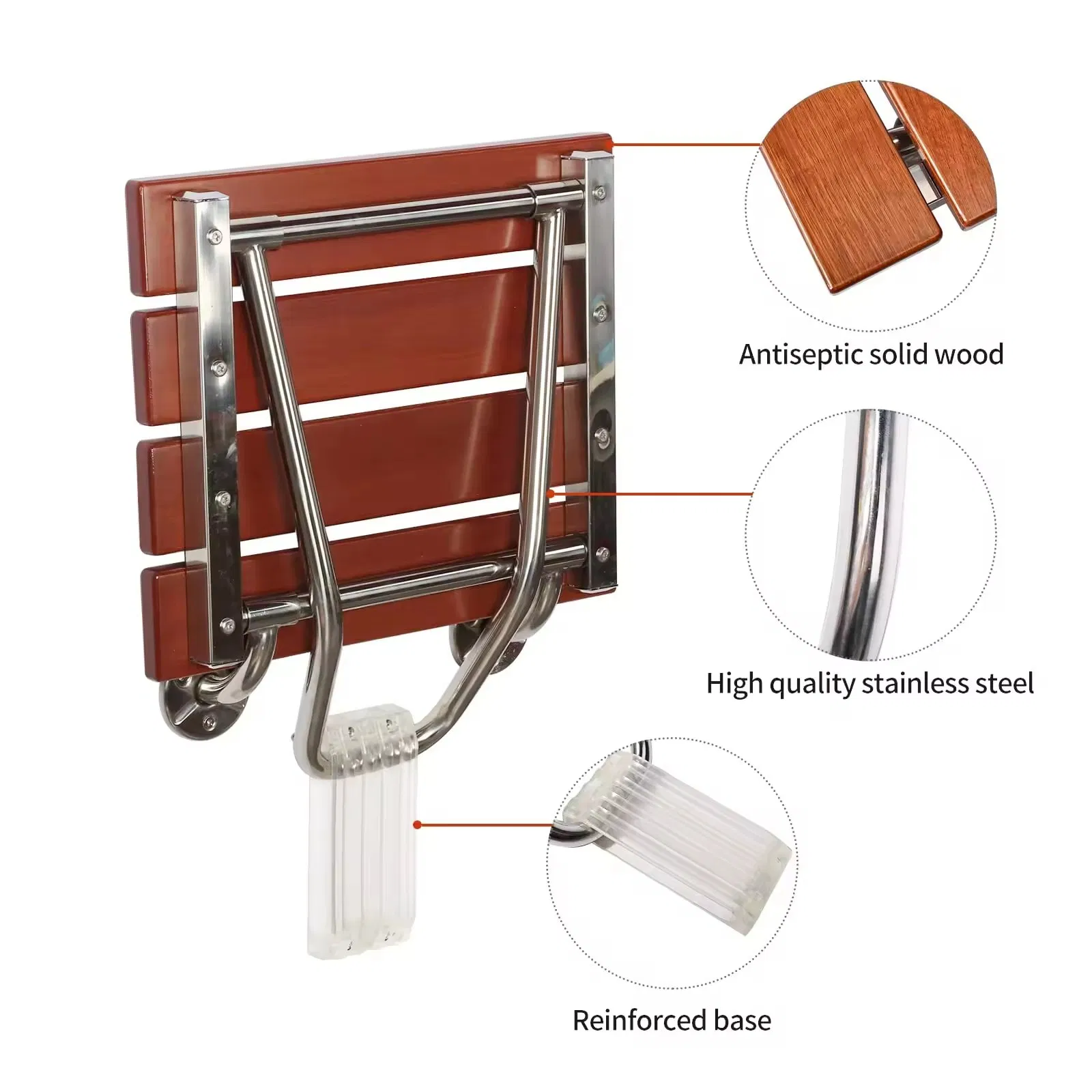 Folding Wall Mounted Teak Stainless Steel Folding Shower Chair