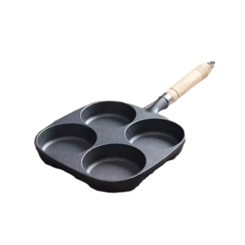 Hot Sale Breakfast Cooker Flat Bottom Cast Iron Egg Pan 4 Holes Baking Pan