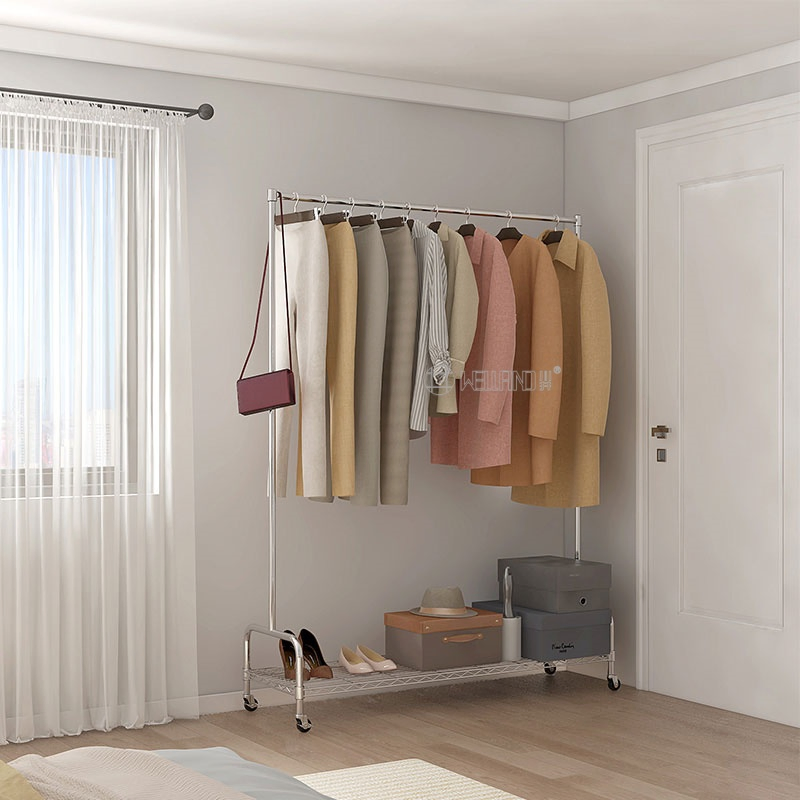 Apartment Garment Rack Bedroom Living Room Balcony Closet Organizer Clothes Hanger Rack with Wire Shelves