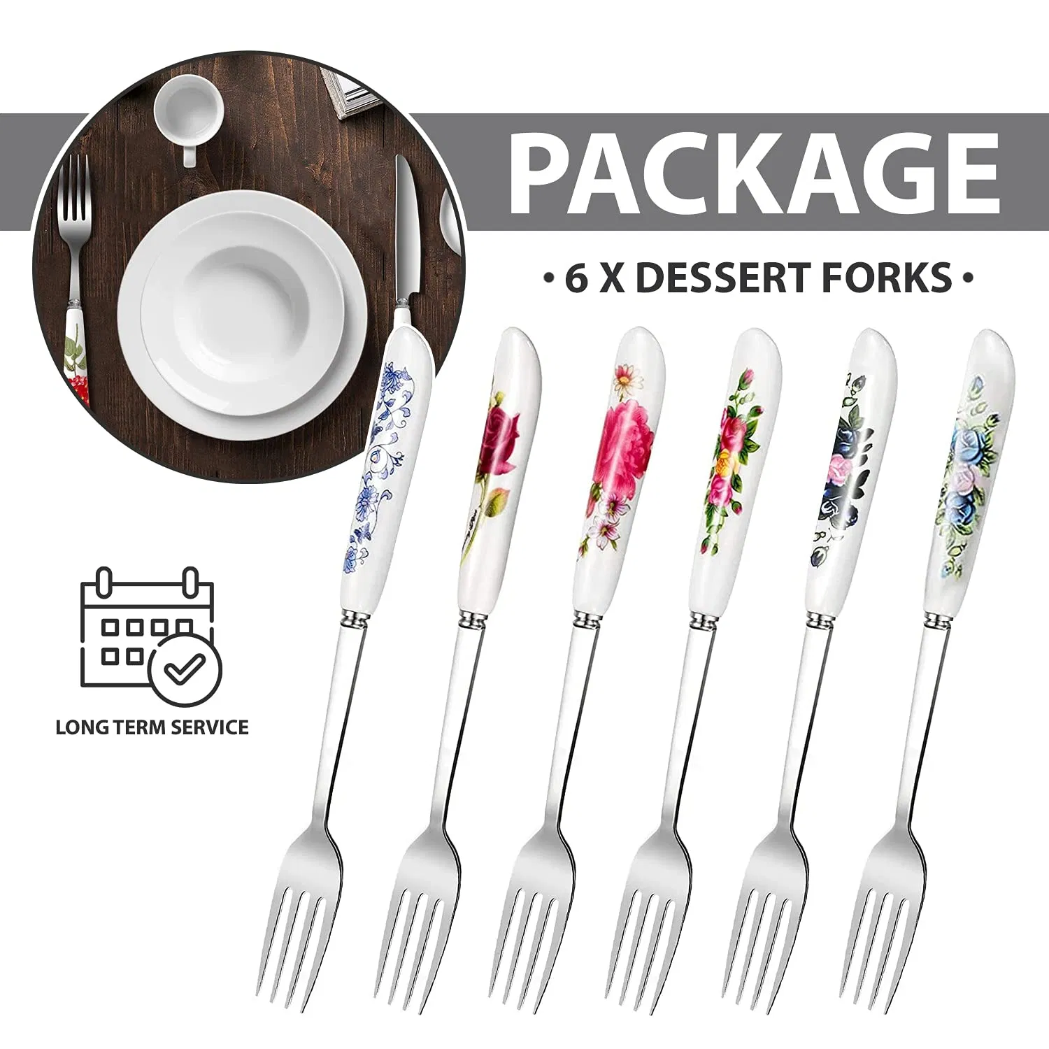 Promotion New Home Dinner Stainless Steel Silverware Ceramic Handle Dessert Fork