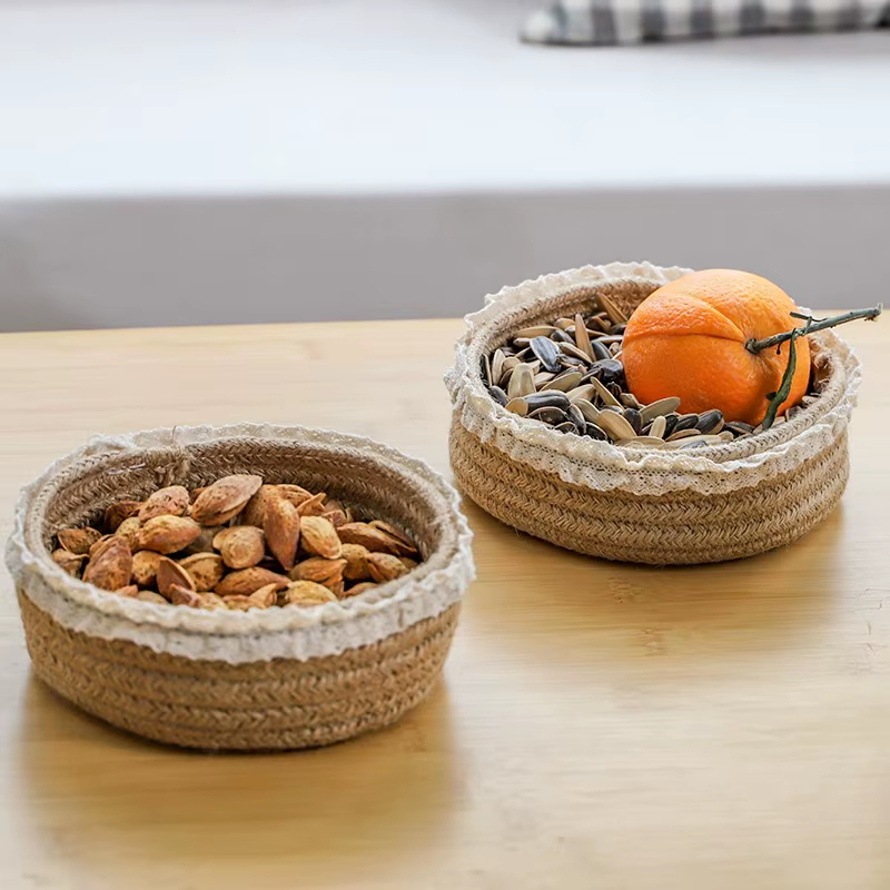 Simple Time Desktop Cosmetic Storage Basket Lace Art Style for Dormitory Home Bedside Storage