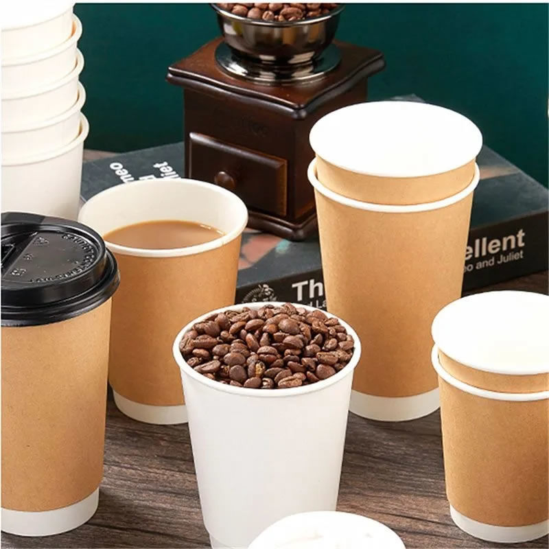 Customizable Double-Layered Hot Coffee Cups Kraft Paper Biodegradable Custom Printed Disposable Coffee Cup